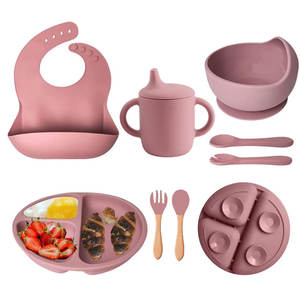 Juego de alimentación de bebé de succión de alta calidad de fábrica Plato de tazón de succión de bebé Sippy Cup Babero Cuchara Juego de alimentación de bebé de silicona Niños. - Product Image 1