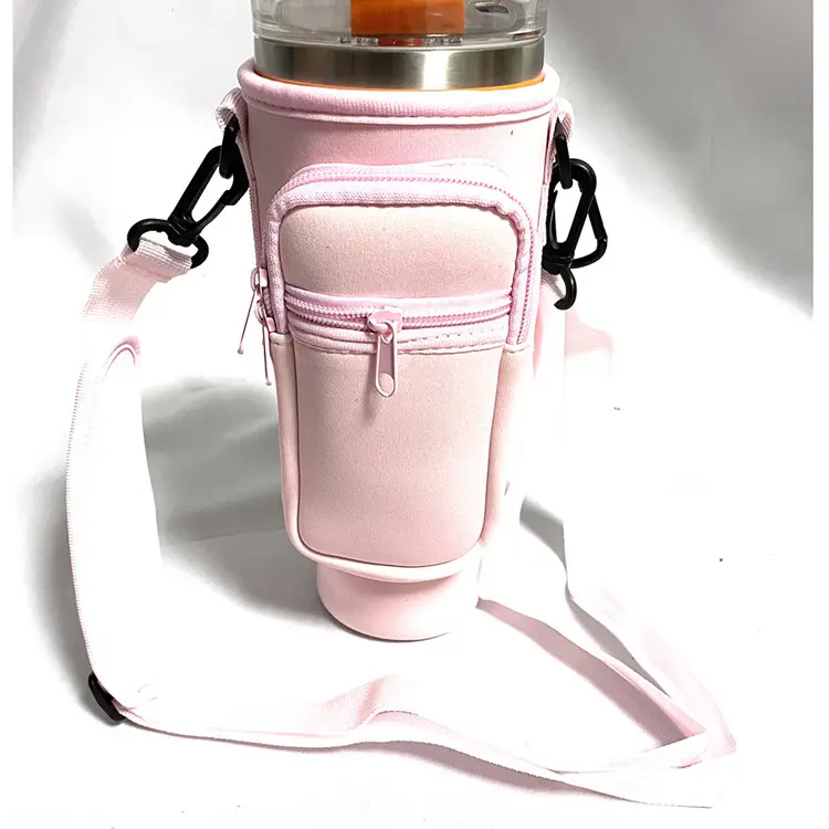 With Zipper Phone Pocket Neoprene 40 oz Water Bottle Mug Holder Sleeve Cover Stanleydrink Cup Tumbler Sport Gym Sling Bag Pouch