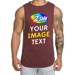 T-shirts formels sans manches en coton tricoté 100 % teint sur mesure, avec impression de votre design/image sur le devant, respirants, pour la gym - Product Image 1