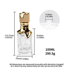 Flacon de parfum haut de gamme créatif du Moyen-Orient 100 ml, carré, à épaule irrégulière, compte-gouttes, en verre arabe, avec boîte cadeau et sac - Product Image 5
