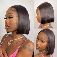 Fuxin grosir Wig Bob Peru renda depan rambut manusia Wig pra pencabutan kutikula rekat rambut Virgin Wig pendek untuk wanita hitam
