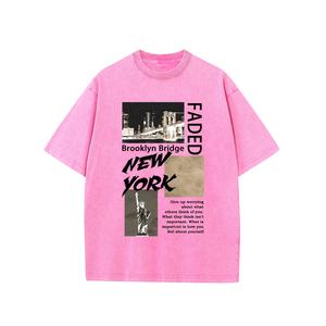 Camiseta de algodón lavado con ácido de peso pesado Retro estampado de gran tamaño camisetas cómodas cuello personalizado Hip Hop Logo de alta calidad para hombres - Product Image 3