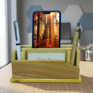 Organizer With <b>Phone</b> <b>Stand</b> Pen Holder Bamboo Office Gift Multifunctional Simple Style - Product Image 2
