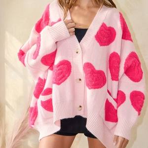 Kustom grosir musim gugur wanita Formal modis bordir bersirkulasi hati leher V rajutan sweter kardigan Pullover ukuran besar - Product Image 2