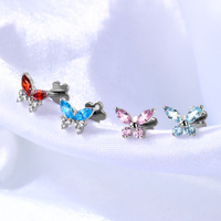 Toposh Zircon papillon Rock ASTM F136 g23 labret sans fil Push In top Anneaux oreille g23 piercing titane bijoux