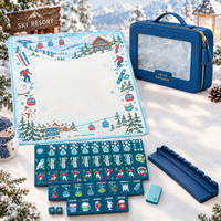 Tuiles de Mahjong Américaines Thème Station de Ski, Tuiles de Mahjong de Luxe, Tuiles de Mahjong Hiver, Ensemble de Voyage Mahjong pour Collection de Fêtes