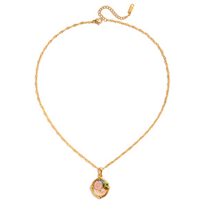 Collier pendentif rond vintage en forme de rose, plaqué or, en acier inoxydable, bijoux pour femmes, à porter tous les jours, colliers pendentifs raffinés - Product Image 5