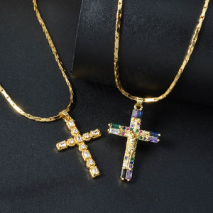 <b>Simple</b> Luxury Copper Cross Four Color Pendant Necklace Wholesale - Product Image 2