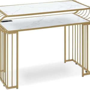Mesa de Manicura Moderna de Metal — Mesa de Manicura Blanca Minimalista con Tomacorriente y Puerto de Carga USB, Muebles Comerciales para Salón - Product Image 2