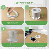Prise ronde de table d'alimentation UE blanche et noire de 80mm avec USB C PD20W, prise intégrée avec prise USB de bureau, multiprise intégrée
