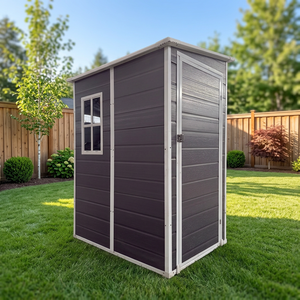 Petit abri à outils extérieur <span class=keywords><strong>en</strong></span> <span class=keywords><strong>plastique</strong></span> 3x5 pieds avec plancher, <span class=keywords><strong>armoire</strong></span> <span class=keywords><strong>de</strong></span> rangement verticale pour <span class=keywords><strong>jardin</strong></span>, pour cour et patio - Product Image 2