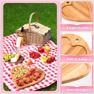 Plateau de service en bambou en forme de cœur pour la Saint-Valentin, plateau portable en bois pour fruits et légumes - Product Image 3