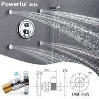 Système de douche pluie en laiton brossé avec 4 jets latéraux, mitigeur thermostatique à poignée unique avec cartouche céramique, barre de massage coulissante