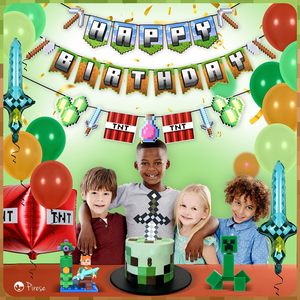 LEMON Pixel Decoraciones <span class=keywords><strong>de</strong></span> cumpleaños Gaming Themed Happy Birthday Banner con TNT y Sword Foil Globos Pixel Party Decoraciones - Product Image 6