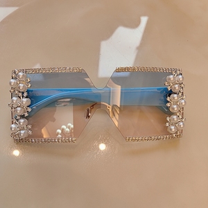 Occhiali da Sole Senza Montatura UV400 Eleganti e Lussuosi con Strass, Occhiali da Sole a Fiore Brillante per Donne - Product Image 5