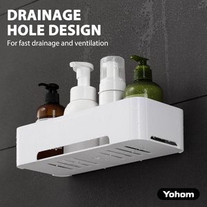 YOHOM <span class=keywords><strong>blanco</strong></span> adhesivo ducha Caddy estante esquina montado plástico baño pared ducha almacenamiento organizador con soporte para champú - Product Image 6