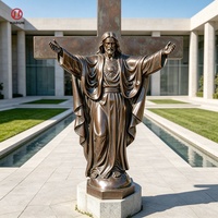 Statue de Jésus en bronze grandeur nature, bras ouverts, fond croix, bronze antique, décoration pour église et jardin