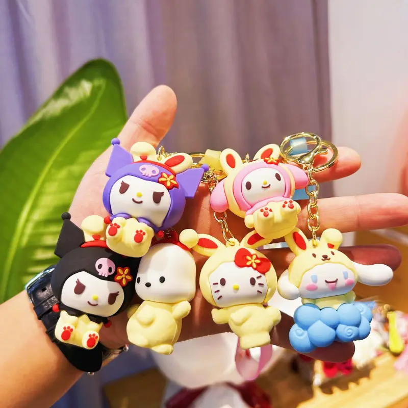 Botu nuovi regali di Pasqua kawaii anime coniglietto portachiavi anime kitty melodia kuromi diventa borsa di coniglio ciondolo giocattolo pasqua portachiavi in pvc