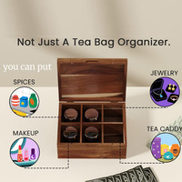 Boîte de rangement polyvalente en bois d'acacia à 6 compartiments pour sachets de thé, café, sucre, bonbons, bijoux et sachets de sucre