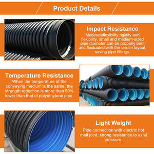 HDPE ผนังคู่ท่อ Pe ลูกฟูก 48 36 นิ้ว 30 นิ้ว 24 นิ้ว <span class=keywords><strong>20</strong></span> นิ้วยางเส้นผ่านศูนย์กลางขนาดใหญ่ท่อระบายน้ําสําหรับท่อระบายน้ํา - Product Image 2