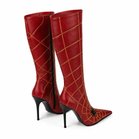 Bottes hautes rouges en PU pour femmes, motif toile d'araignée dorée, bout pointu, talons aiguilles de 12 cm, vente en gros, faible MOQ