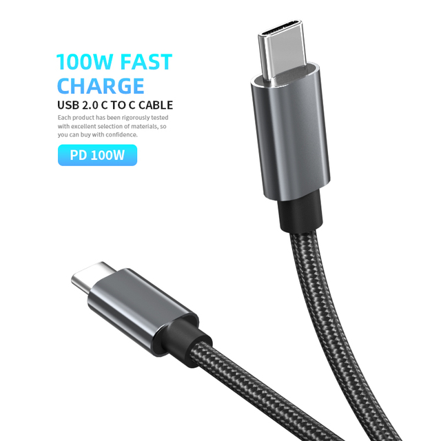PD 100W 5A Super Fast Charging Cable Type C to C Durable Aluminum Alloy Data Sync Cord for iPhone and Android Devices