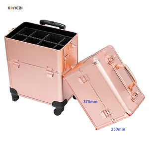 FAMA direct supplier Wholesale high quality rose gold 2 in 1 aluminum beauty makeup tools large capacity travel trolley case