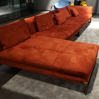 Ensemble de canapé avec pieds en acier inoxydable, meubles de salon en éponge à haute densité, couleur Orange et bleue, 2 pièces