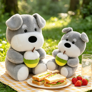Lindo Peluche de Perrito Gris, Kawaii Schnauzer, Juguete de Peluche con Coco Verde, Peluche Suave para Regalo de Cumpleaños, 25/32/42cm - Product Image 1