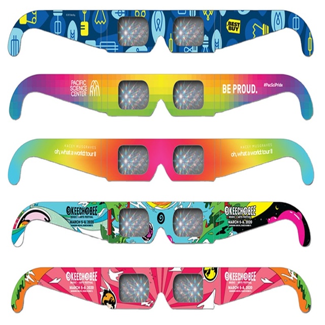 Polarized VR 3D Glasses with Diffractive Plastic Glass Diffraction Raster Paper Card Firework Design >80" Virtual Screen Size