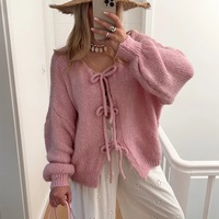 Hochwertige Maßgefertigte Damen 100% Baumwolle Lässige Strickjacke Langarm Rundhals Slim Fit mit Einknopfverschluss Herbst