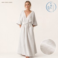 Femmes françaises chemises de nuit 100% robe en lin portable comme vêtements d'extérieur robe de nuit ample confortable maison porter taille réglable robe