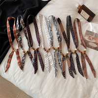 Syal Tipis Manik-manik Vintage 100*2 Cm untuk Wanita Syal Leher Dapat Disesuaikan Gaya Kalung Mode Syal Panjang Pita Dekorasi Rambut