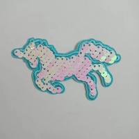 Patch licorne pastel à sequins avec bordure turquoise, motif cheval scintillant, thermocollant ou à coudre, pour vêtements et sacs de filles