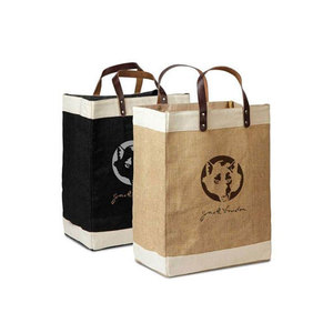 Petit fourre-tout vertical personnalisé en <span class=keywords><strong>toile</strong></span> <span class=keywords><strong>de</strong></span> <span class=keywords><strong>jute</strong></span> laminé noir sac à provisions personnalisé en <span class=keywords><strong>jute</strong></span> avec poignées en <span class=keywords><strong>cuir</strong></span> poche intérieure - Product Image 1