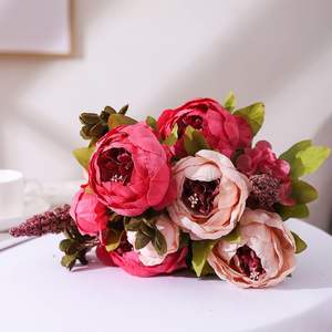 Bouquets de 13 têtes de pivoines artificielles en soie exquises pour la décoration moderne de la maison et des mariages - Vente en gros - Product Image 4
