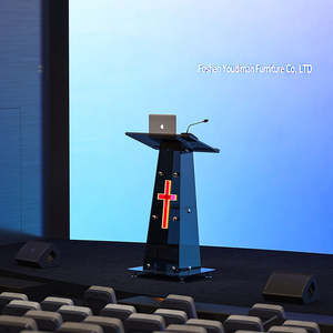 แท่นยืนพูดทำจากกระจกสีดำทันสมัย พร้อมชั้นวางของแบบพกพา เหมาะสำหรับห้องประชุม โบสถ์ และพิธีต่างๆ - Product Image 3