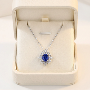 คอลเลคชั่นใหม่ เครื่องประดับอัญมณีชั้นดี ขายส่ง ทองคำแท้ 18K ประดับไพลินธรรมชาติ พร้อมจี้เพชร สร้อยคอสำหรับสุภาพสตรี ใส่ไปงานปาร์ตี้ - Product Image 5