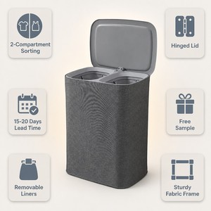 <span class=keywords><strong>Panier</strong></span> à linge pliable en plastique avec couvercle, idéal pour la salle de bain, pour organiser les vêtements sales, avec support portable et compartiments de séparation - Product Image 1