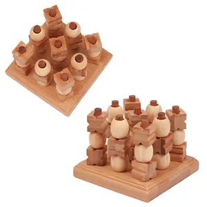 Bambini giocattoli educativi precoci tavolo da gioco per famiglie scacchi 3D OOXX legno di bambù per interni Tic Tac Toe