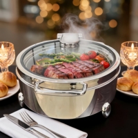 Chauffe-plat professionnel 6L à alimentation thermique avec couvercle en verre rond, en acier inoxydable, pour buffets et événements de restauration