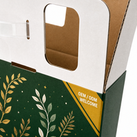 Boîte d'emballage personnalisée vert foncé avec poignée, motif feuille dorée, pour présentation de collections de cadeaux et vente au détail