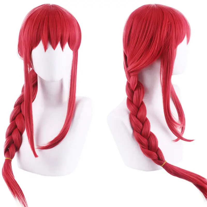 Hot Selling 65cm Long Straight Braided Red Pink Chainsaw Man Makima Synthetic Anime Cosplay Wigs