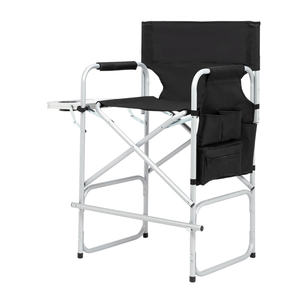 Silla de director DB 103*60*499cm 120kg Capacidad Superficie de tela negra Tubo de hierro redondo rociado de plástico Plata Blanco Cómodo" - Product Image 1