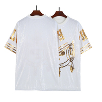 T-shirt à manches courtes pour femme, style hip-hop vintage, avec lettres Alpha White P Gold à sequins, pour la sororité Sigma Gamma, idéal pour la remise des diplômes