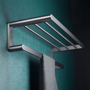 Ensemble de porte-serviettes mural standard en cuivre, style moderne minimaliste, pour salle de bain, ensemble de trois pièces - Product Image 1