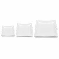 Assiette carrée en mélamine blanche brillante à bords ondulés, design moderne, incassable, de qualité alimentaire, pour la restauration hôtelière et la restauration