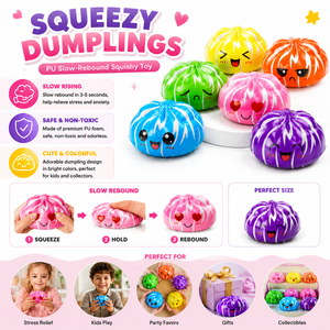 Jouets Squishy en PU à Remontée Lente de Haute Qualité, en Gros, en Forme de Petits Pains et Raviolis Rayés Colorés, Jouets à Presser pour Enfants - Product Image 4