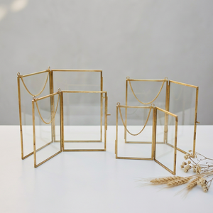 Personalized Size Vintage Double Glass Brass Framed Handmade Rectangle Floating <b>Frames</b> with Chain for Hanging Decoration - Product Image 1