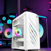Boîtier PC de jeu de bureau White Century Star Mid Tower avec fenêtre latérale, compatible MATX/ITX, en SPCC+ABS, ports USB 3.0/2.0, HD